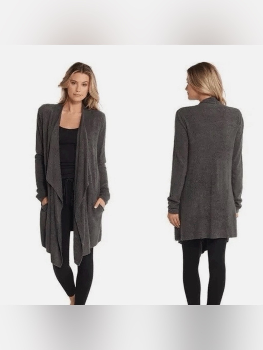Barefoot Dreams CozyChic Lite Island Wrap Cardigan Sweater L/XL Waterfall Gray